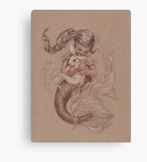 Mermaid avec son animal de compagnie Merbunny Impression sur toile