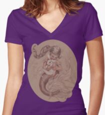 Mermaid with her pet Merbunny Women's Fitted V-Neck T-Shirt
