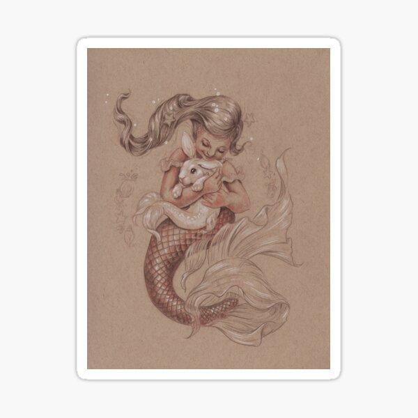 Mermaid with her pet Merbunny  Sticker