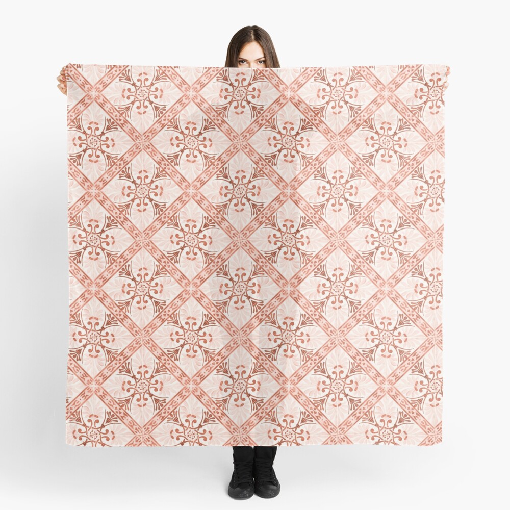 Red tile pattern with stripes Scarf