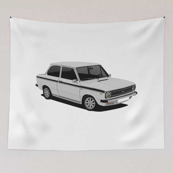 Item preview, DAF 66 Saloon - Super Luxe - car illustration - white with black stripe designed and sold by knappidesign.