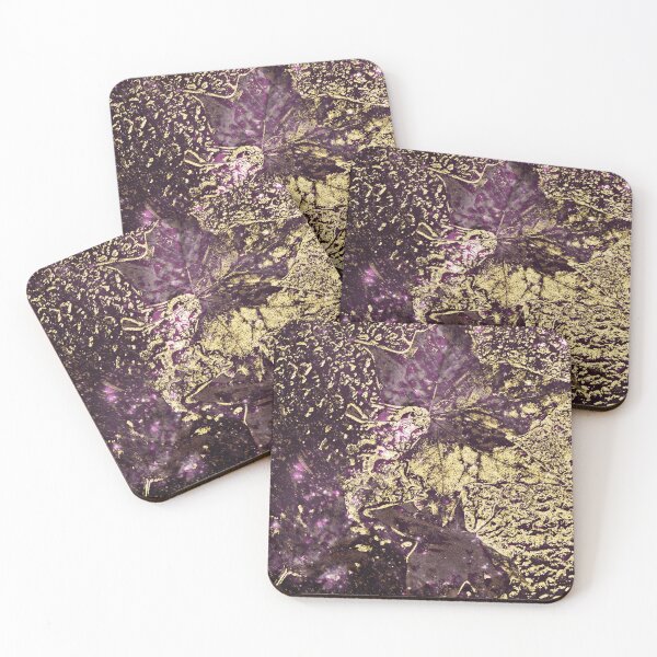 Two purple leaves in melted gold Coasters (Set of 4)