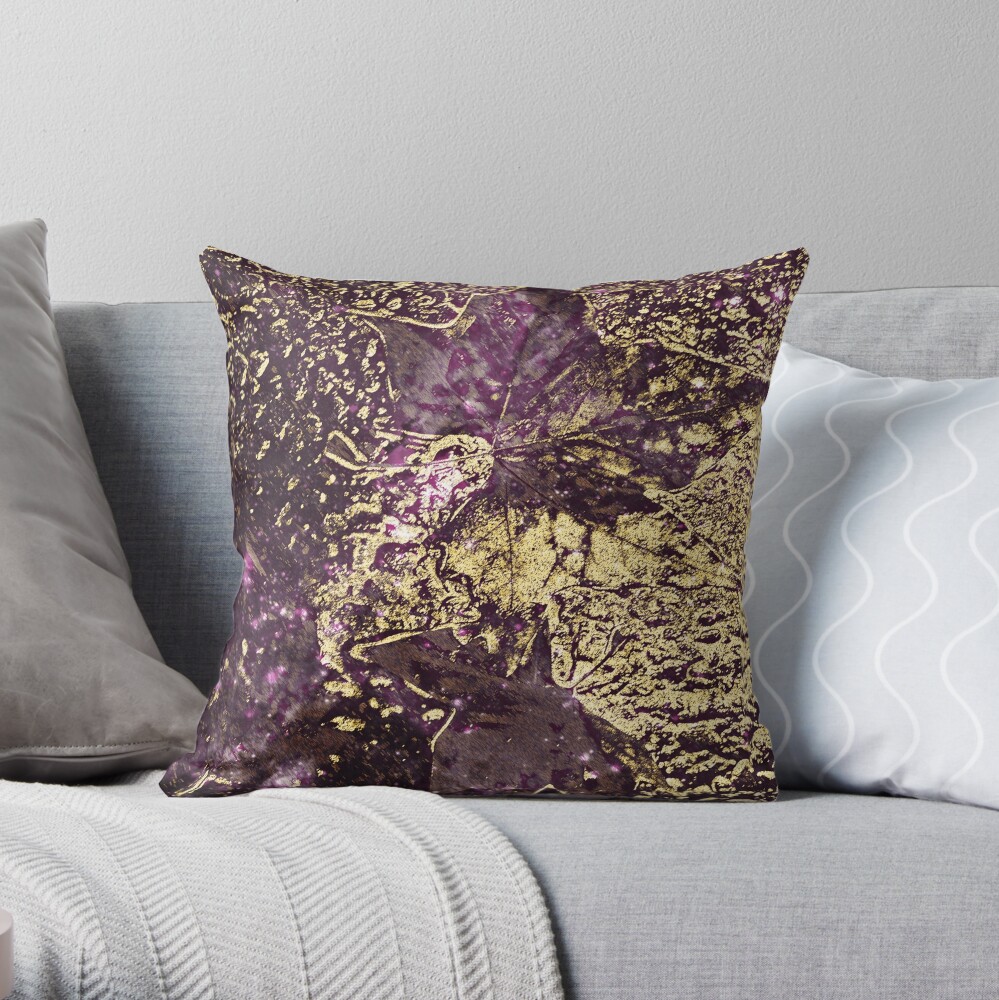 Two purple leaves in melted gold Throw Pillow