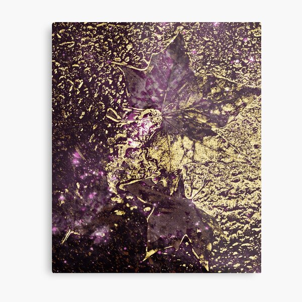 Two purple leaves in melted gold Metal Print
