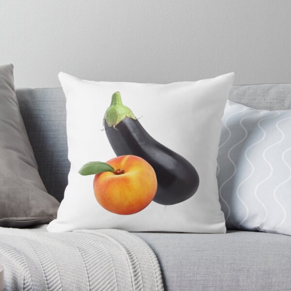 Eggplant and Peach Emoji Funny Throw Pillow