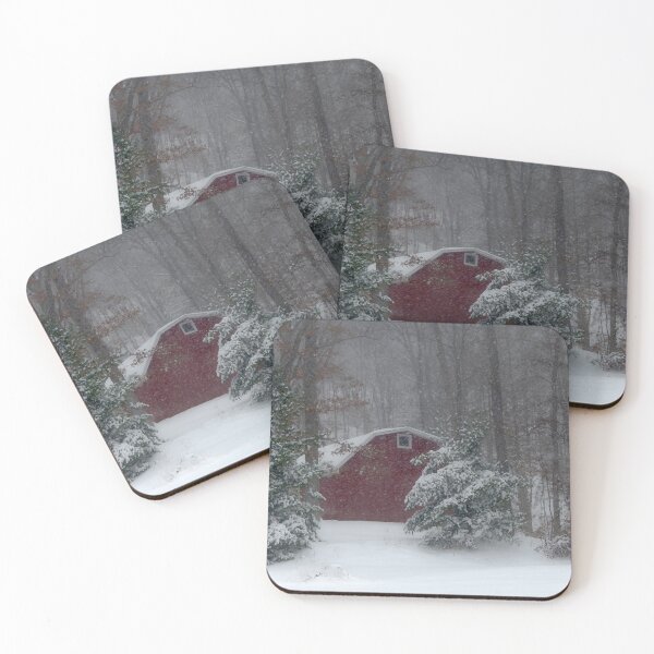 Item preview, Red Barn in Snow Storm designed and sold by Frankie Cat Photography.