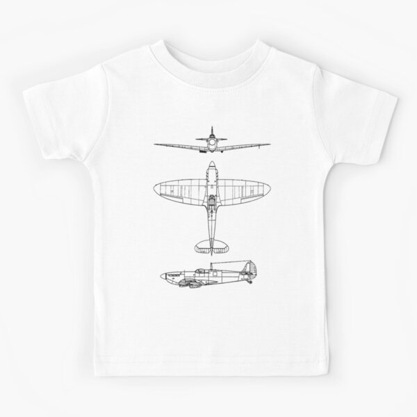 SPITFIRE. Supermarine, Spitfire, Fighter, WWII, 1942, Fighter, WWII, 1942, Black on White. Kids T-Shirt