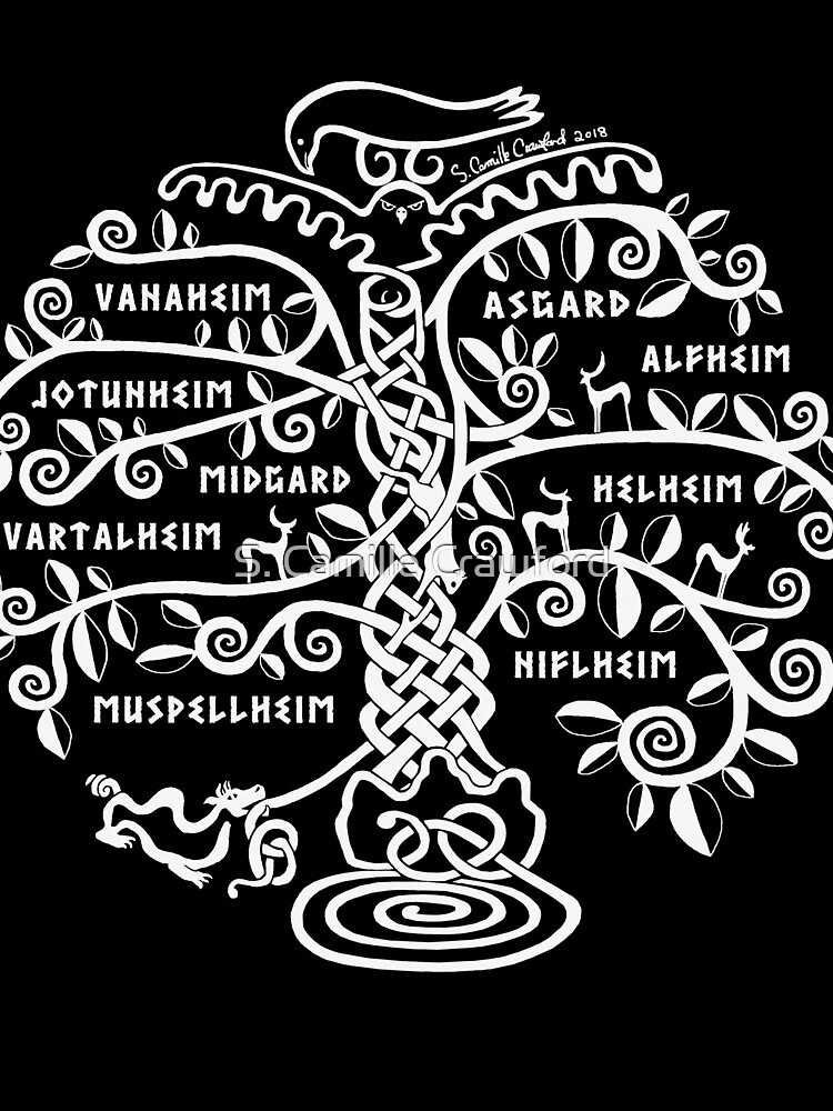 Thumbnail 3 of 3, Drawstring Bag, The World Tree - Yggdrasil designed and sold by S. Camille Crawford.