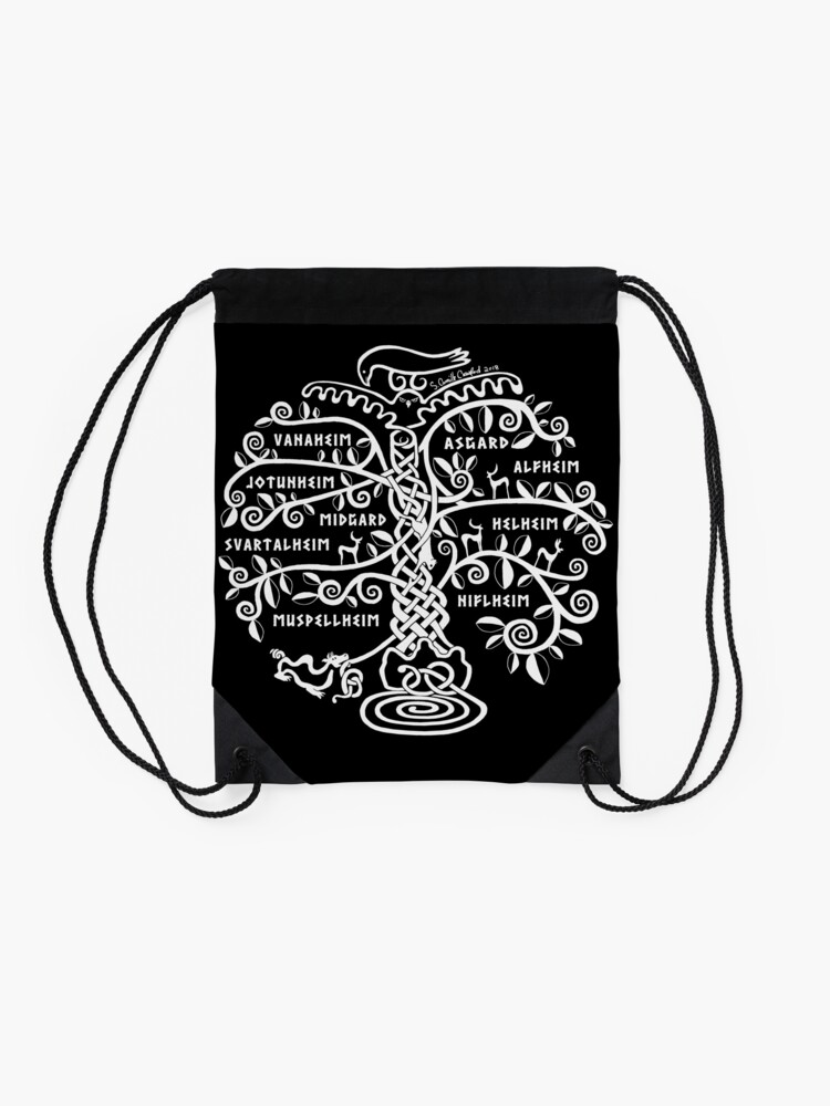 Thumbnail 2 of 3, Drawstring Bag, The World Tree - Yggdrasil designed and sold by S. Camille Crawford.
