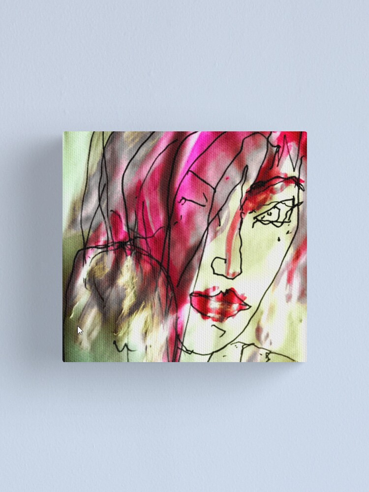 Alternate view of Portrait of a woman. Watercolor in pink - She's Frightened of the Strangest Things Canvas Print