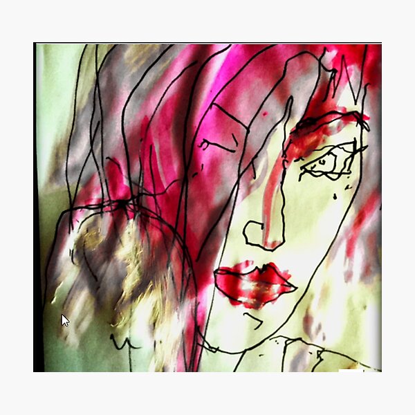 Portrait of a woman. Watercolor in pink - She's Frightened of the Strangest Things Photographic Print