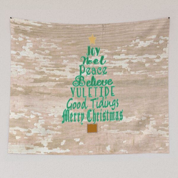 Item preview, Christmas Tree with Holiday Cheer on White Chipped Barnwood designed and sold by cabindog.