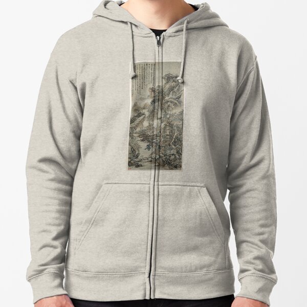 Wooded Mountains at Dusk (Restored Chinese Artwork) Zipped Hoodie