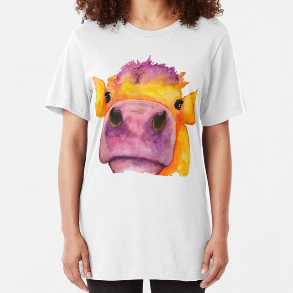 Cow face watercolor Slim Fit T-Shirt