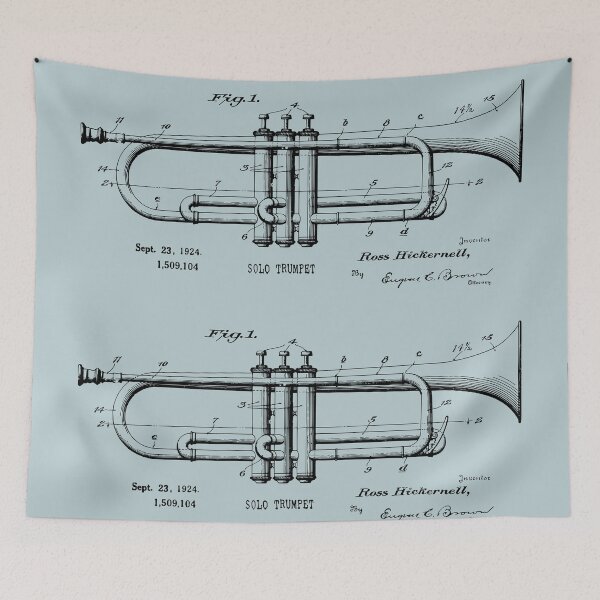 Item preview, Vintage Solo Trumpet 1924 Patent Blueprint designed and sold by MadebyDesign.