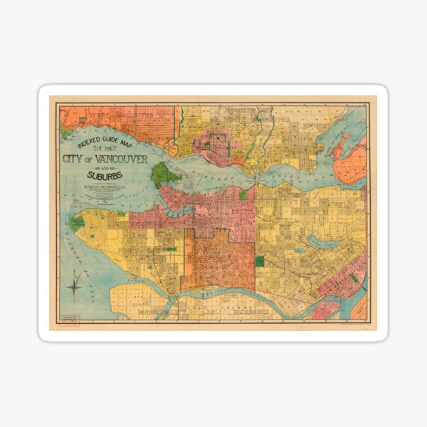 Indexed guide map of the city of Vancouver and suburbs Sticker