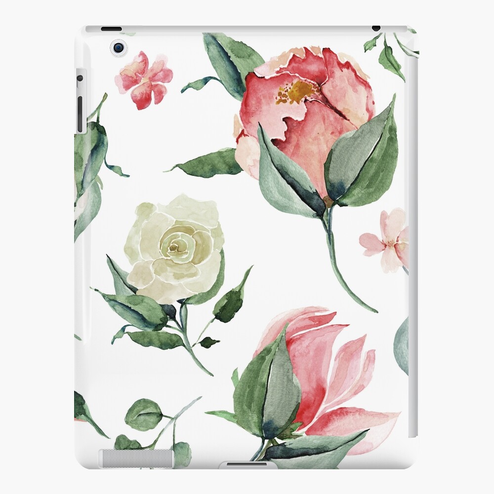 Pink White Peony Roses Watercolor Floral Pattern Ipad Case Skin