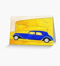 Blue car on the mountain pass Greeting Card