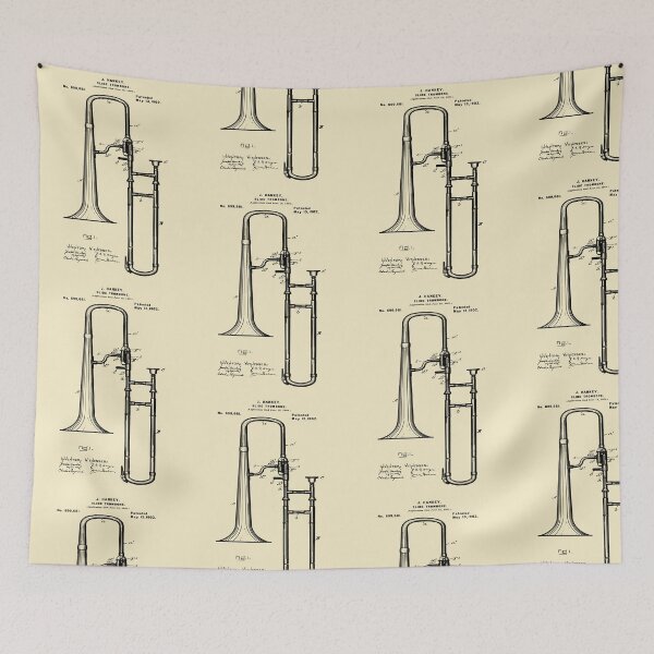 Item preview, Vintage Patent Print 1902 Slide Trombone designed and sold by MadebyDesign.