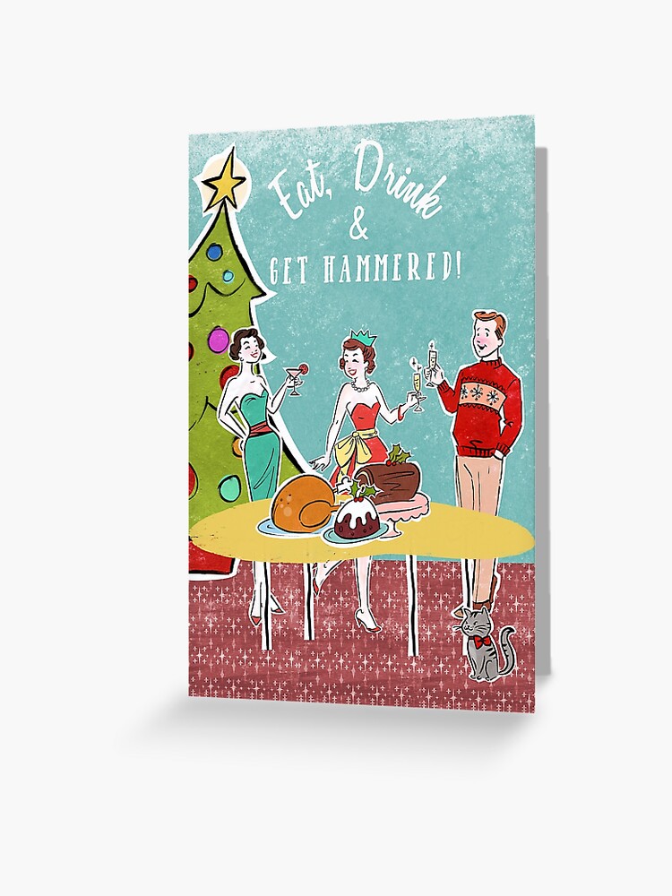 Aperçu 1 sur 2. Carte de vœux avec l'œuvre Mangez, buvez et soyez martelé! créée et vendue par MerryMakewell.