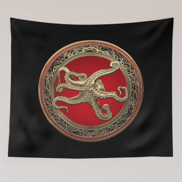 Item preview, Sacred Gold Octopus on Black Leather designed and sold by Serge Averbukh Art Studio.