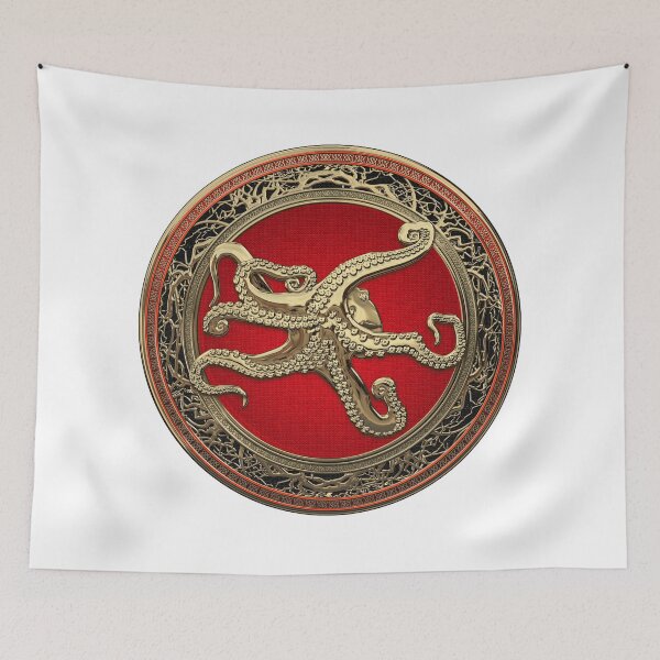 Item preview, Sacred Gold Octopus on White Leather designed and sold by Serge Averbukh Art Studio.