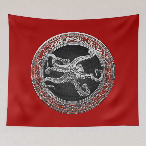 Item preview, Sacred Silver Octopus on Red Leather designed and sold by Serge Averbukh Art Studio.