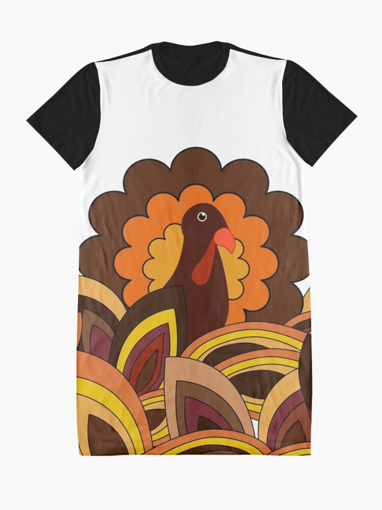 Alternate view of Retro Thanksgiving Turkey on White Graphic T-Shirt Dress