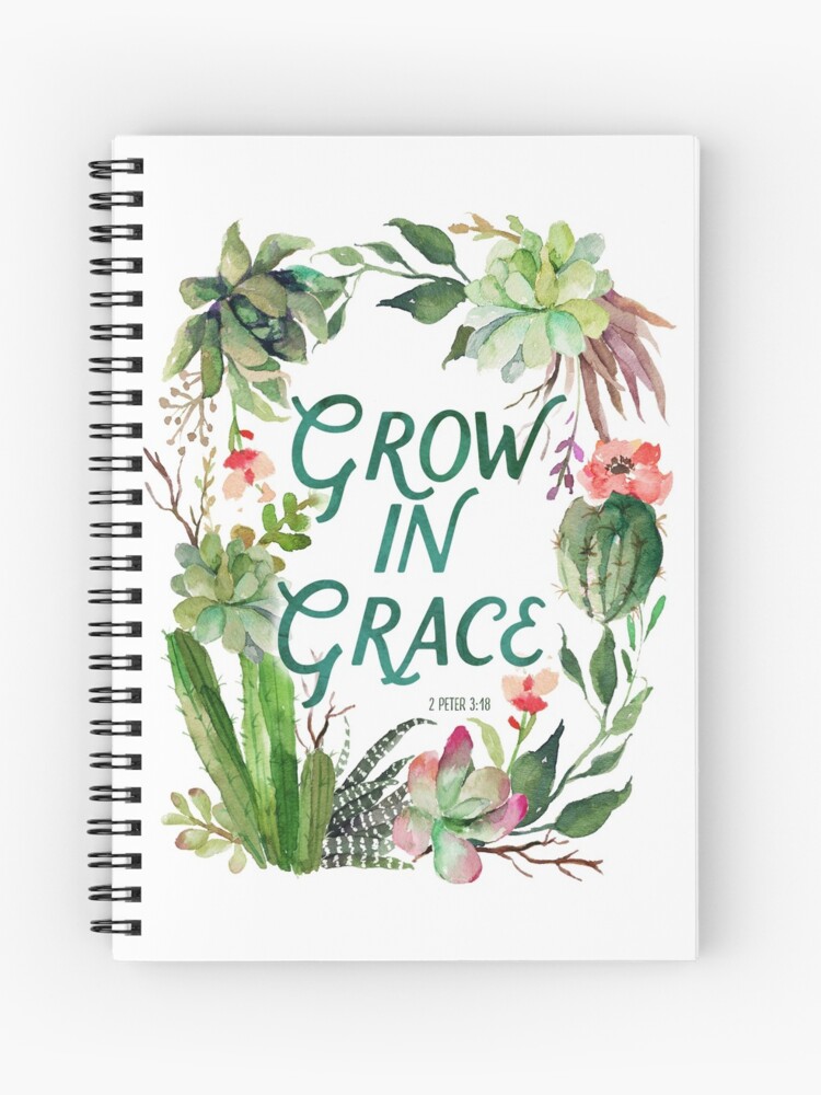 Cuaderno de espiral «Grow in Grace, acuarela, plantas, planta dama, cactus,  escrituras, cactus pintado, suculentas, gracia, crecer» de SouthPrints |  Redbubble