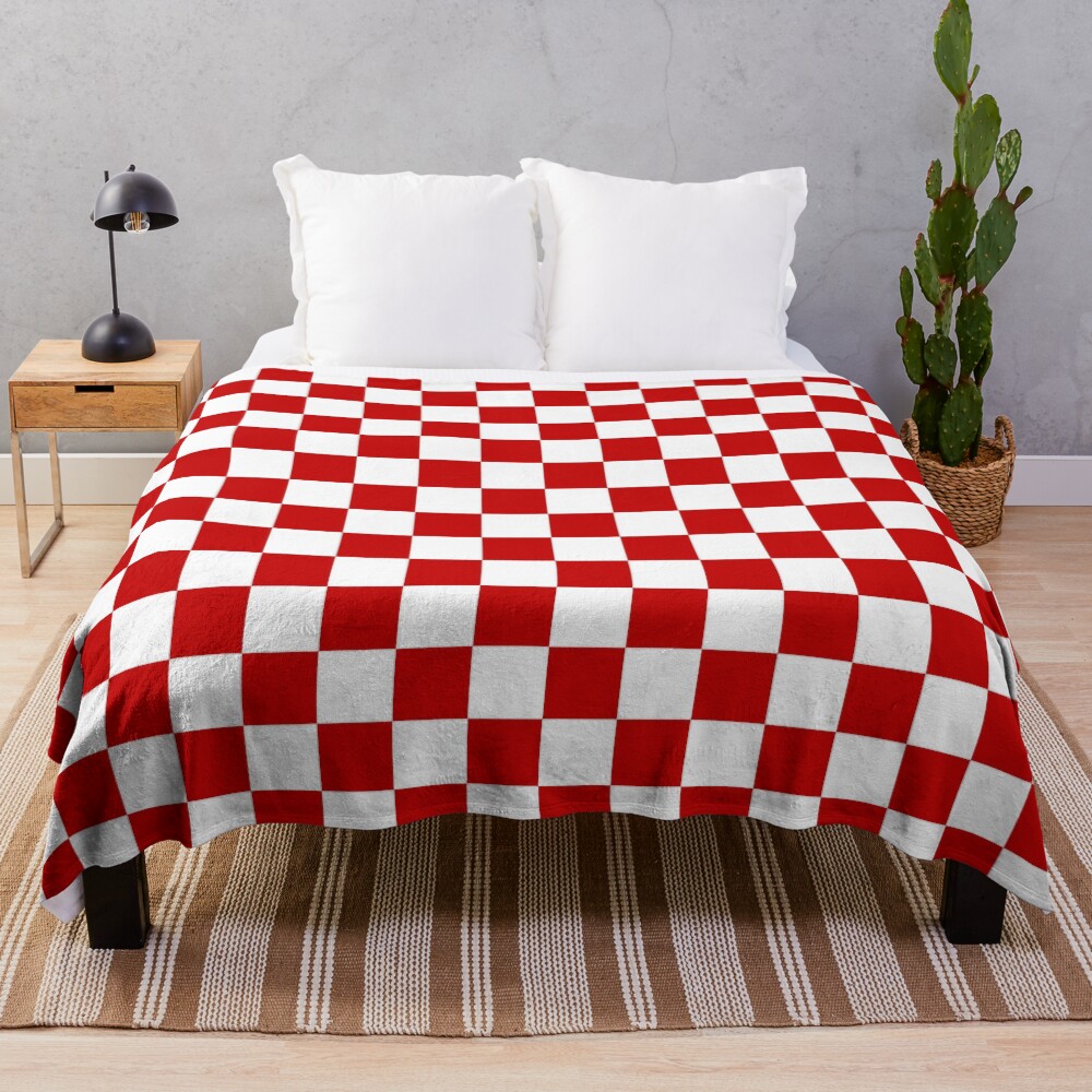 Cherry Red And White Checkerboard Pattern Throw Blanket