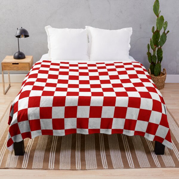Cherry Red And White Checkerboard Pattern Throw Blanket