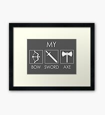 My sword, bow and axe Framed Print