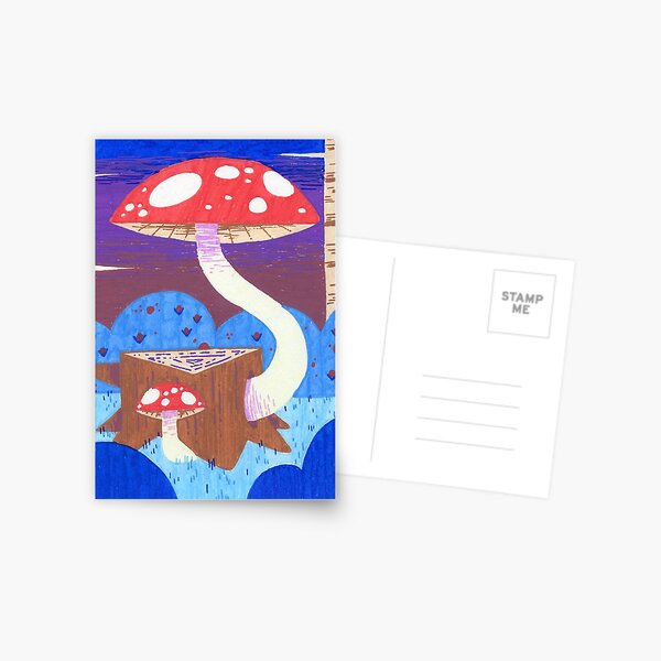 Two Mushrooms, One Stump Postcard