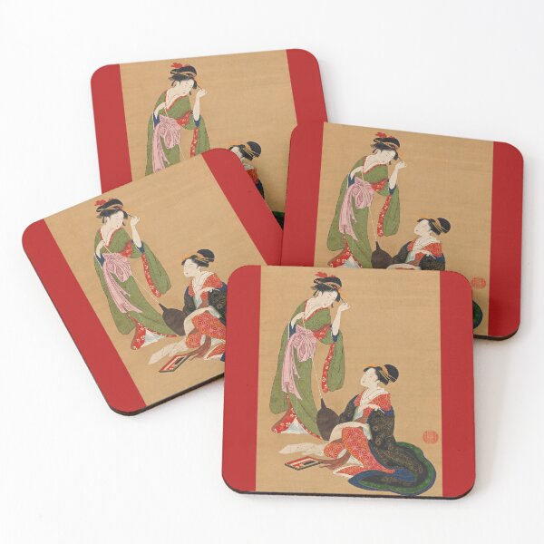 Item preview, Japanese Painting, Courtesans Parodying Kanzan and Jittoku (Restored Japanese Artwork) designed and sold by PromoteProgress.