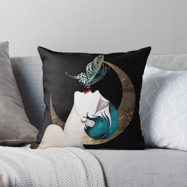 Butterfly Kiss French Art Déco Flapper Femme Remix Coussin