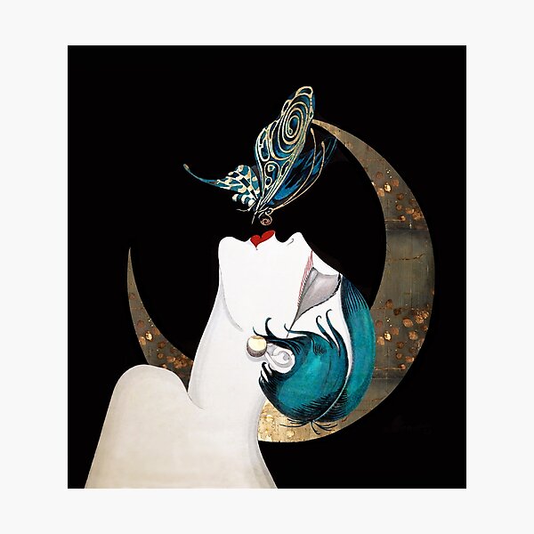 Butterfly Kiss French Art Deco Flapper Woman Remix Photographic Print