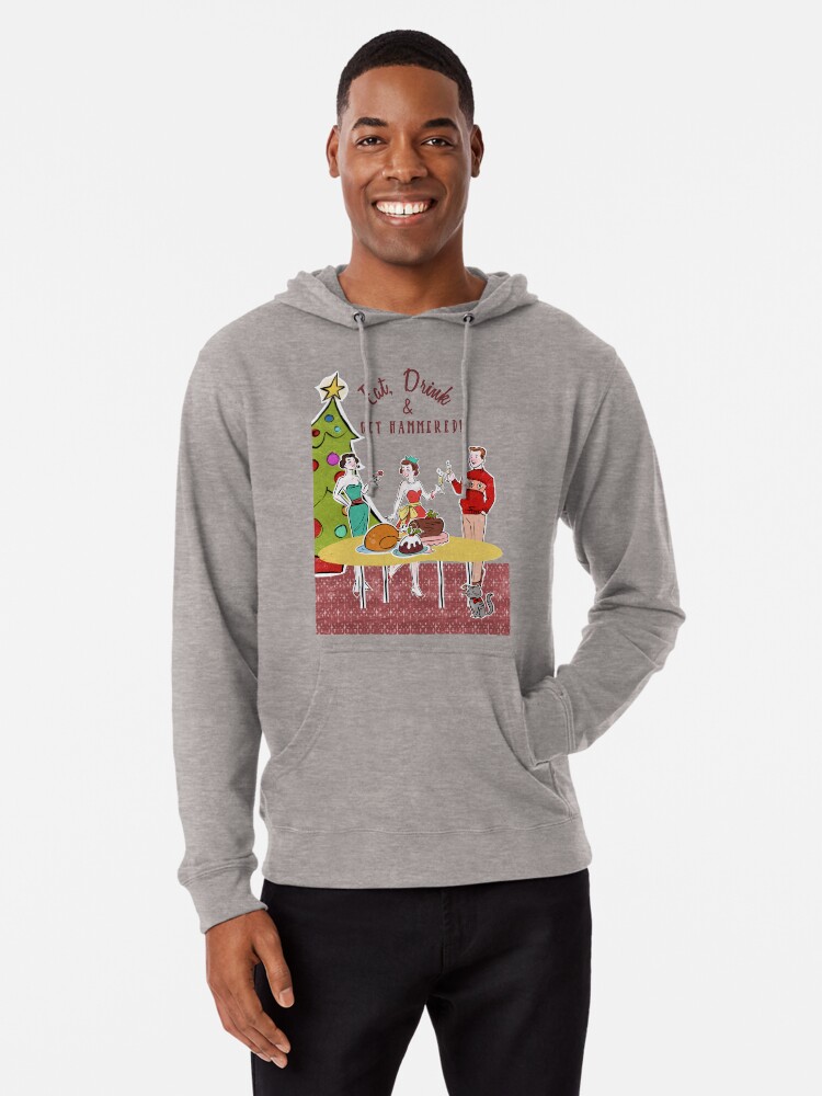 Aperçu 1 sur 5. Sweat à capuche léger avec l'œuvre Mangez, buvez et soyez martelé! créée et vendue par MerryMakewell.