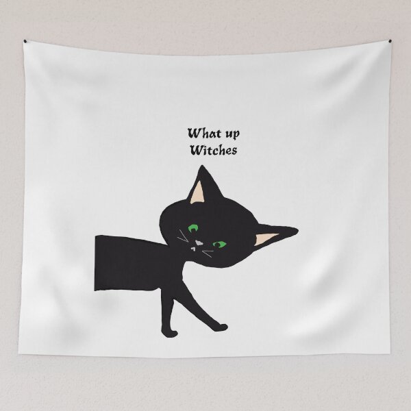 Item preview, What Up Witches!  Funny Black Cat with Green Eyes designed and sold by Swigalicious.