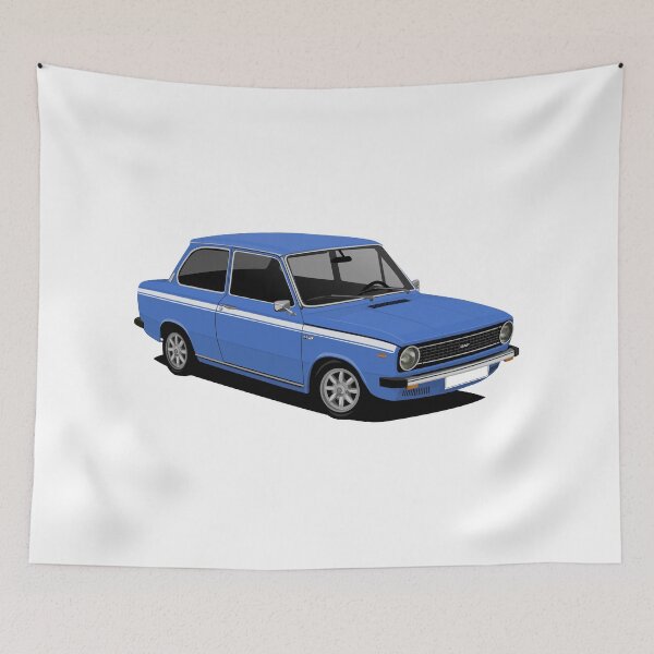 Item preview, DAF 66 Super Luxe sedan - car illustration - blue with white stripes designed and sold by knappidesign.