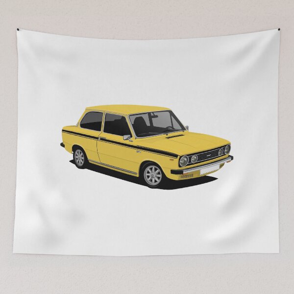 Item preview, DAF 66 Marathon  sedan - car illustration - yellow with black stripes designed and sold by knappidesign.
