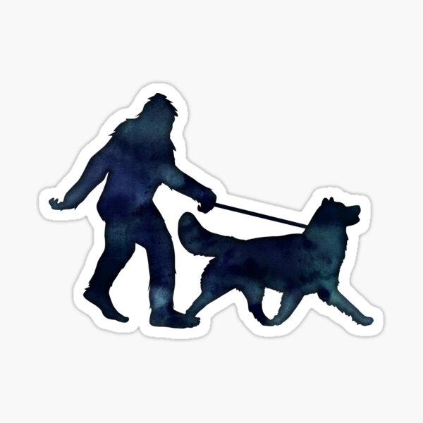 Bigfoot Walking an Alaskan Malamute on a Leash Sticker
