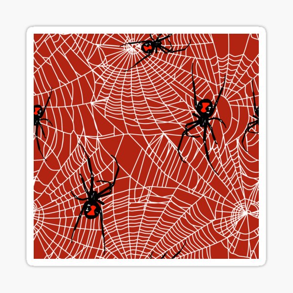 Black Widow Spiders and Webs Pattern on Red Sticker