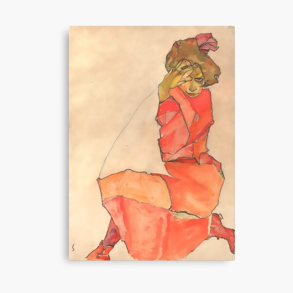 Egon Schiele Kneeling Female in Orange-Red Dress 1910 Canvas Print