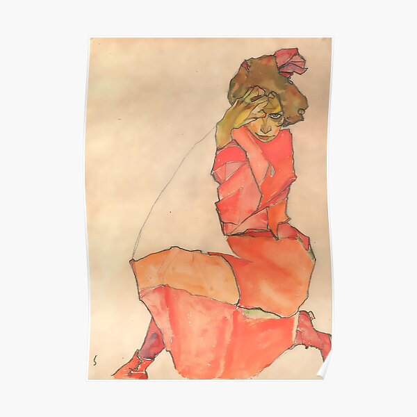 Egon Schiele Kneeling Female in Orange-Red Dress 1910 Poster