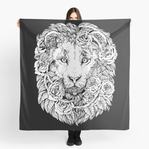Lions and roses - Black and white Scarf