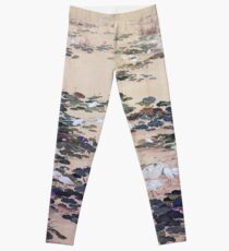 Reiher in einem Lotusteich (Restauriertes japanisches Kunstwerk) Leggings