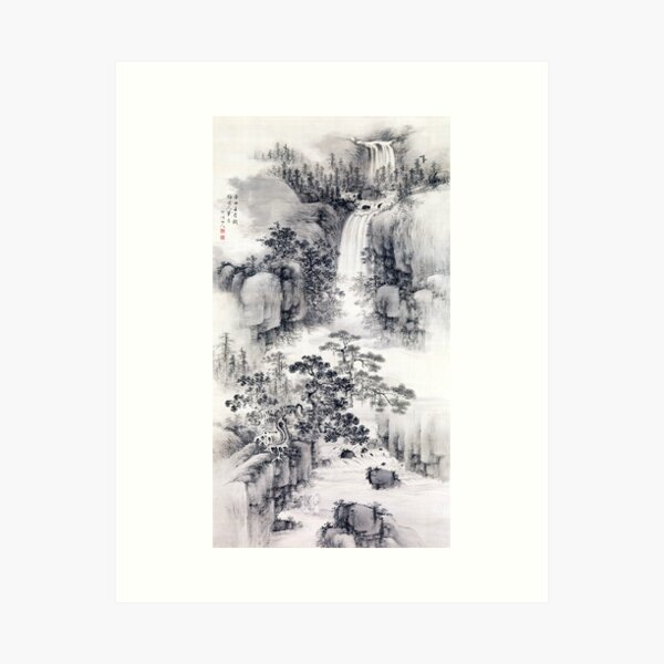 Vista previa del artículo con la obra «Paisaje con cascada (ilustraciones japonesas restauradas)», diseñado y vendido por PromoteProgress.