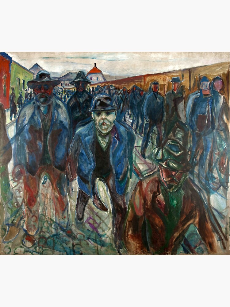 Thumbnail 3 of 3, Sticker, Workers On Their Way Home by Edvard Munch (Reproduction) designed and sold by RozAbellera.