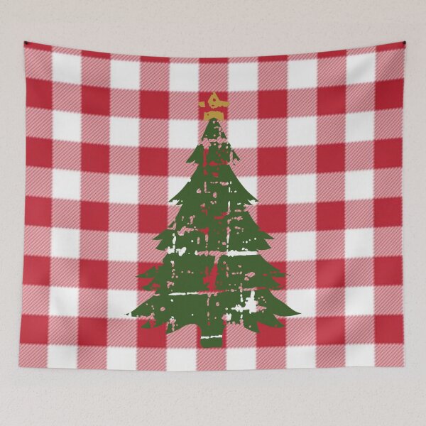 Item preview, Christmas Tree Distressed on Red and White Buffalo Plaid designed and sold by cabindog.