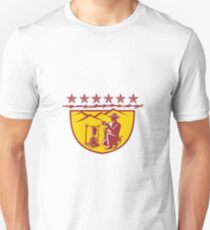 Cowboy Drinking Coffee Campfire Shield Mascot Unisex T-Shirt